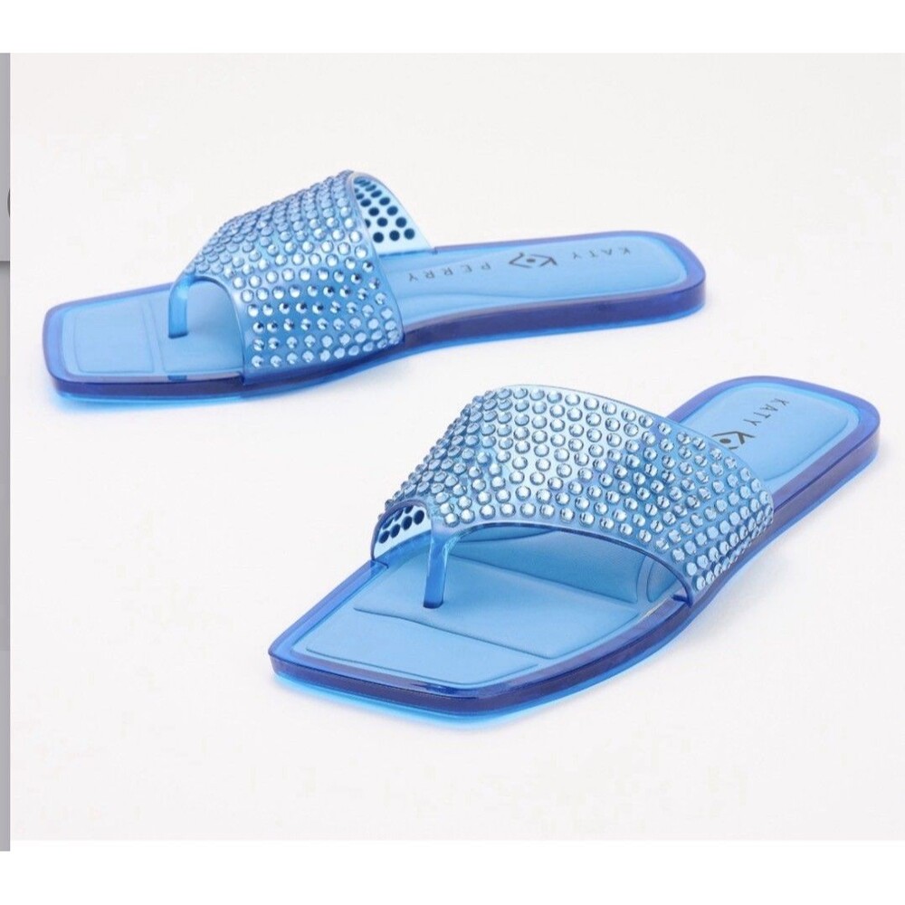 Katy Perry Embellished Geli Thong Sandals - Tranquil Blue Size 10